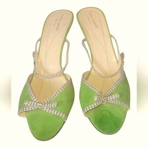 Kate Spade NY Women's Lime Green Kitten Heel Suede Fabric Detailing Sandals Sz 9